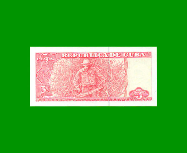 BILLETE DE
  CUBA 3,00 PESOS, PICK 127a, ESTADO SIN CIRCULAR.- - Imagen 2
