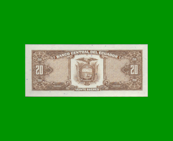BILLETE DE
  ECUADOR 20,00 SUCRES, PICK 121Aa, ESTADO SIN CIRCULAR.- - Imagen 2