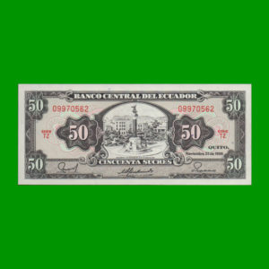 BILLETE DE
  ECUADOR 50,00 SUCRES, PICK 122, ESTADO SIN CIRCULAR.-