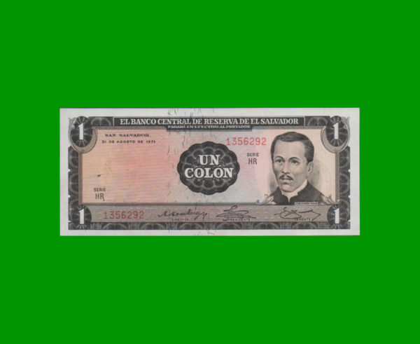 BILLETE EL
  SALVADOR 1,00 COLON, PICK 115, ESTADO SIN CIRCULAR.-