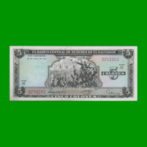 BILLETE EL
  SALVADOR 5,00 COLONES, PICK 117, ESTADO SIN CIRCULAR.-
