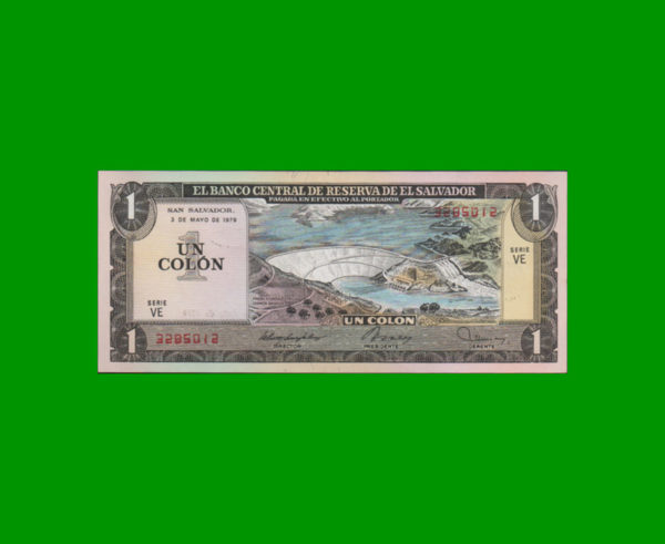 BILLETE EL
  SALVADOR 1,00 COLON, PICK 125b, ESTADO SIN CIRCULAR.-