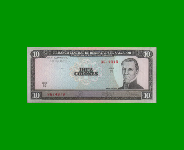 BILLETE EL
  SALVADOR 10,00 COLONES, PICK 129b, ESTADO EXCELENTE+.-