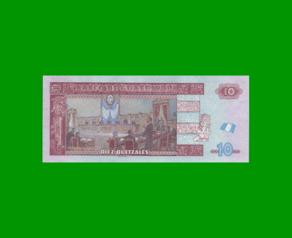 BILLETE DE
  GUATEMALA 10,00 QUETZALES, PICK 123c, ESTADO SIN CIRCULAR.- - Imagen 2
