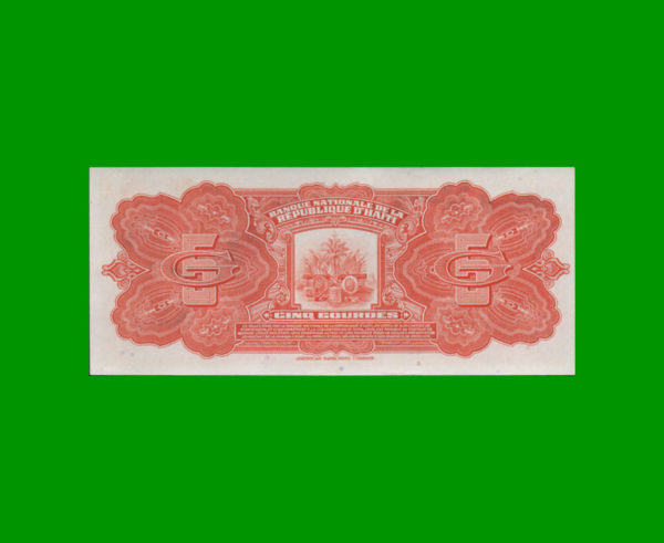 BILLETE DE
  HAITI 5,00 GOURDES, PICK 187, ESTADO SIN CIRCULAR.- - Imagen 2