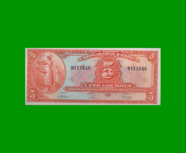 BILLETE DE
  HAITI 5,00 GOURDES, PICK 187, ESTADO SIN CIRCULAR.-