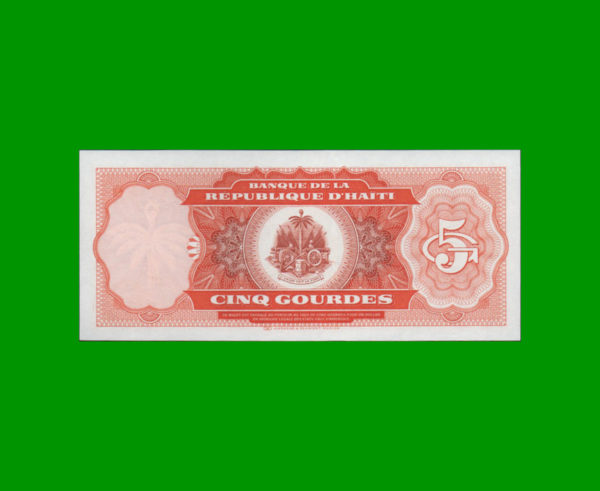BILLETE DE
  HAITI 5,00 GOURDES, PICK 246, ESTADO SIN CIRCULAR.- - Imagen 2
