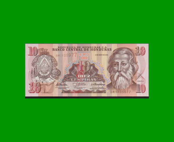 BILLETE DE
  HONDURAS 10,00 LEMPIRAS, PICK NEW, ESTADO SIN CIRCULAR.-