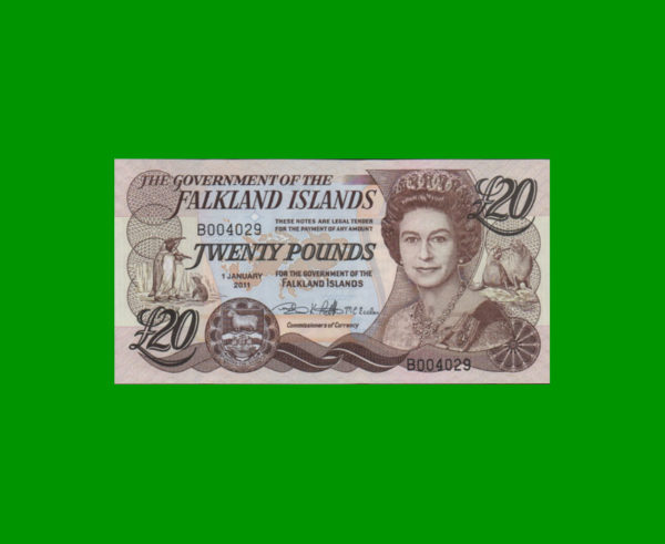 BILLETE DE
  (FALKLAND ISLANS) ISLAS MALVINAS 20,00 POUNDS, PICK 19, ESTADO SIN CIRCULAR.-