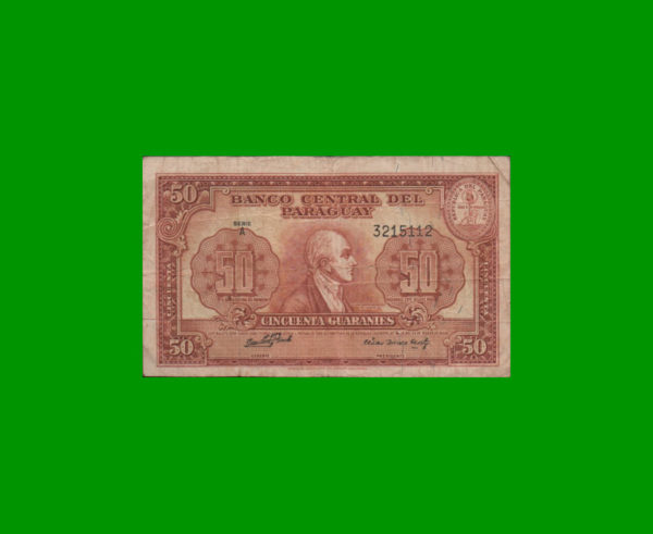 BILLETE DE
  PARAGUAY 50,00 GUARANIES, PICK 188b, ESTADO MUY BUENO- .-