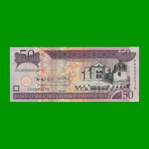 BILLETE DE
  REPUBLICA DOMINICANA 50,00 PESOS, PICK 176b, ESTADO SIN CIRCULAR.-