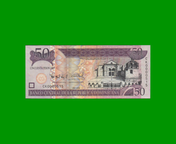 BILLETE DE
  REPUBLICA DOMINICANA 50,00 PESOS, PICK 176b, ESTADO SIN CIRCULAR.-