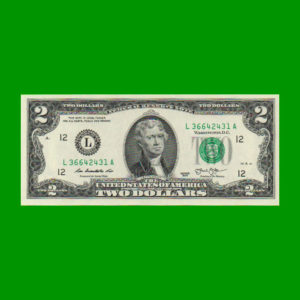 BILLETE DE
  USA 2,00 DOLARES SELLO VERDE, PICK 538, ESTADO SIN CIRCULAR.-