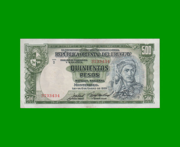 BILLETE DE
  URUGUAY 500,00 PESOS, ESTADO MUY BUENO+.-