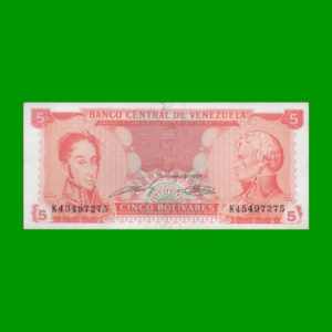 BILLETE DE
  VENEZUELA 5,00 BOLIVARES, ESTADO SIN CIRCULAR.-