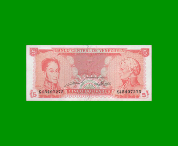 BILLETE DE
  VENEZUELA 5,00 BOLIVARES, ESTADO SIN CIRCULAR.-