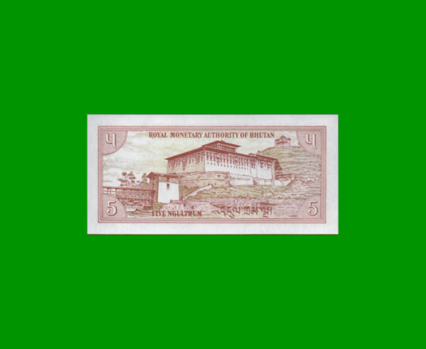 BILLETE DE  BHUTAN 5,00 NGULTRUM, ESTADO SIN CIRCULAR.- - Imagen 2