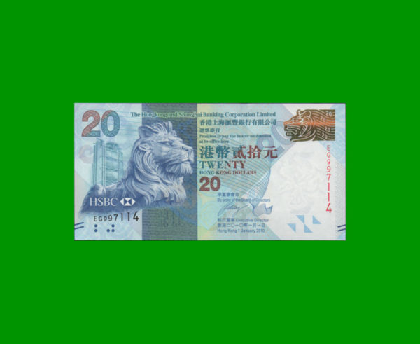 BILLETE DE  HONG KONG 20,00 DOLLAR, PICK 212a, ESTADO SIN CIRCULAR.-