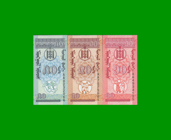 BILLETE DE
  MANGOLIA 10,00, 20,00 y 50,00 MONGO, ESTADO SIN CIRCULAR.- - Imagen 2