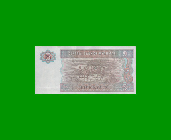 BILLETE DE
  MYANMAR (BIRMANIA) 5,00 KYATS, ESTADO SIN CIRCULAR.- - Imagen 2