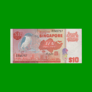 BILLETE DE
  SINGAPUR 10,00 DOLLARS, PICK 11b, ESTADO MUY BUENO+.-