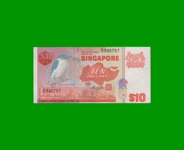 BILLETE DE
  SINGAPUR 10,00 DOLLARS, PICK 11b, ESTADO MUY BUENO+.-