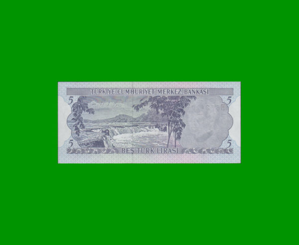 BILLETE DE
  TURQUIA 5,00 LIRAS, ESTADO SIN CIRCULAR.- - Imagen 2