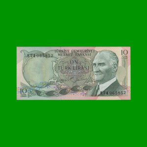 BILLETE DE
  TURQUIA 10,00 LIRAS, ESTADO SIN CIRCULAR.-