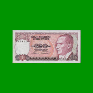 BILLETE DE
  TURQUIA 100,00 LIRAS, ESTADO SIN CIRCULAR.-