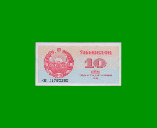 BILLETE DE
  UZBEKISTAN 10,00 SUM, ESTADO SIN CIRCULAR.-