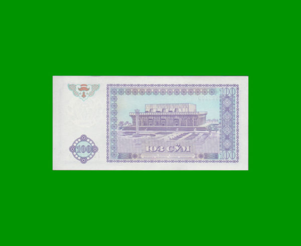 BILLETE DE
  UZBEKISTAN 100,00 SUM, ESTADO SIN CIRCULAR.- - Imagen 2