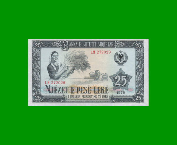 BILLETE DE
  ALBANIA 25,00 LEKE, ESTADO SIN CIRCULAR.-