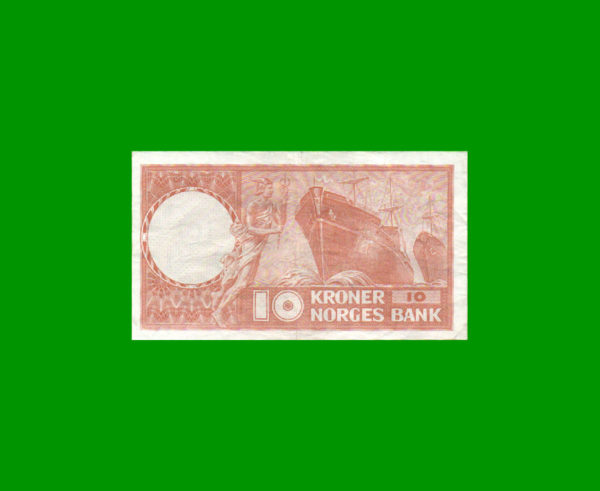 BILLETE DE
  NORUEGA 10,00 CORONAS, PICK 31, ESTADO MUY BUENO+.- - Imagen 2