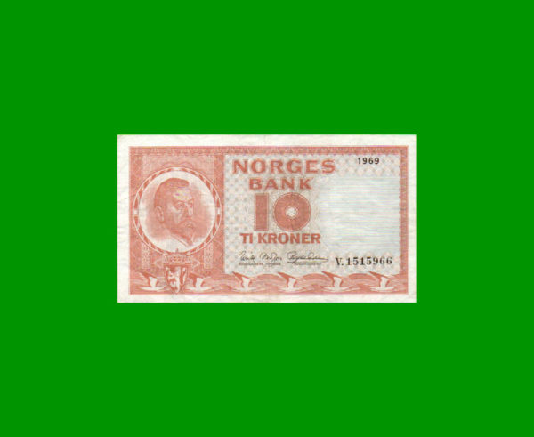 BILLETE DE
  NORUEGA 10,00 CORONAS, PICK 31, ESTADO MUY BUENO+.-
