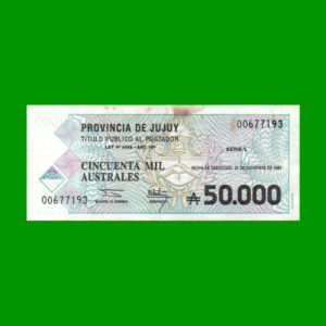 BONO DE JUJUY  50.000,00 AUSTRALES, EC 026, ESTADO EXCELENTE.-
