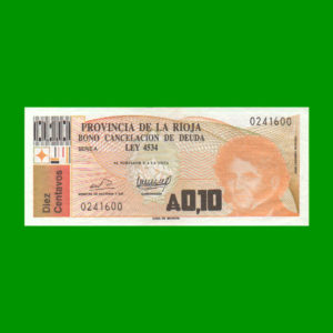 BONO DE LA
  RIOJA 0,10 CTVOS AUSTALES, EC 028, ESTADO EXCELENTE+.-
