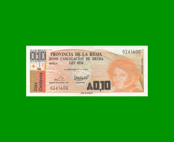 BONO DE LA
  RIOJA 0,10 CTVOS AUSTALES, EC 028, ESTADO EXCELENTE+.-