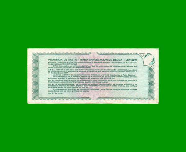BONO DE SALTA
  $a100,00, EC 001, ESTADO MUY BUENO.- - Imagen 2