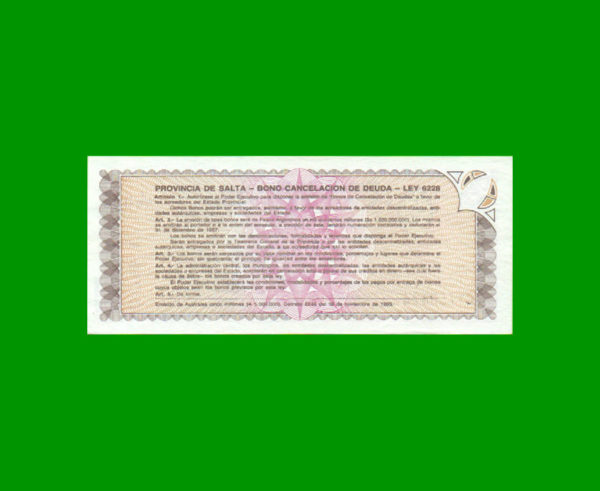 BONO DE SALTA
  0,50 CTVOS, EC 050, ESTADO EXCELENTE+.- - Imagen 2