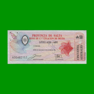 BONO DE SALTA
  50,00 AUSTRALES, EC 065 ESTADO MUY BUENO.-