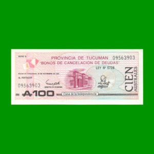 BONO DE
  TUCUMAN 100,00 AUSTRAL, EC 121, ESTADO SIN CIRCULAR.-