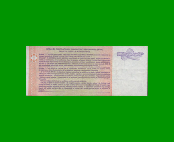 BONO NACIONAL
  10,00 PESOS, EC 205, ESTADO MUY BUENO+.- - Imagen 2