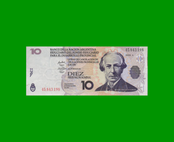 BONO NACIONAL
  10,00 PESOS, EC 205, ESTADO MUY BUENO+.-
