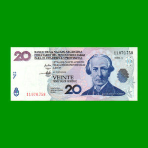 BONO NACIONAL
  20,00 PESOS, EC 206, ESTADO SIN CIRCULAR.-