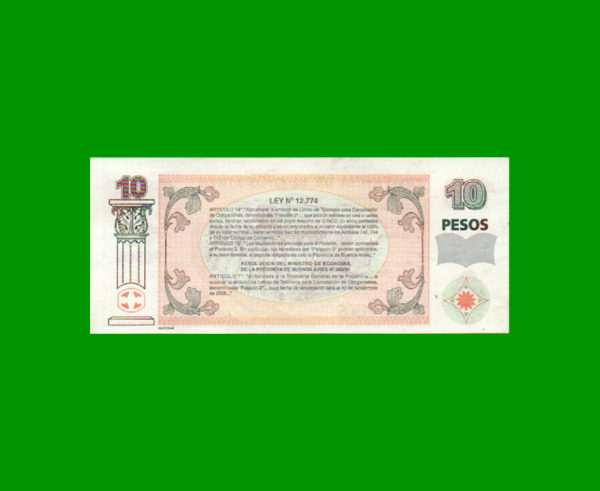 BONO DE
  BUENOS AIRES 10,00 PESOS, EC 219, ESTADO SIN CIRCULAR.- - Imagen 2