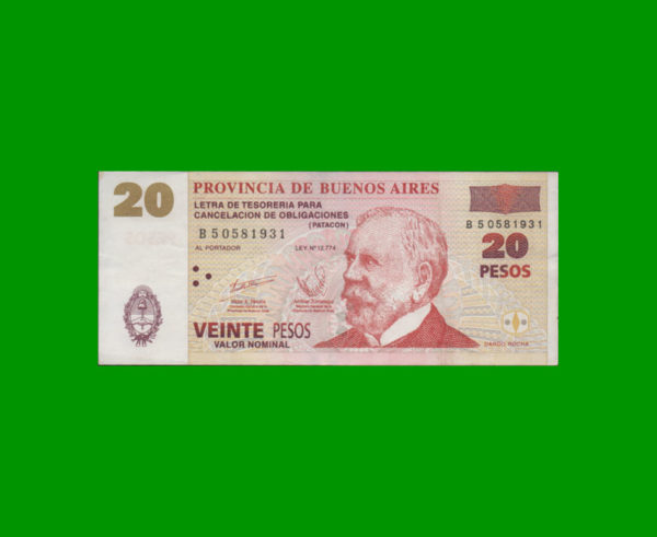 BONO DE
  BUENOS AIRES 20,00 PESOS, EC 222, ESTADO MUY BUENO+.-