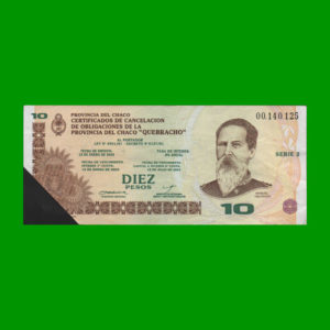 BONO DE CHACO
  10,00 PESOS, EC 249 DESMONETIZADO, ESTADO MUY BUENO+.-