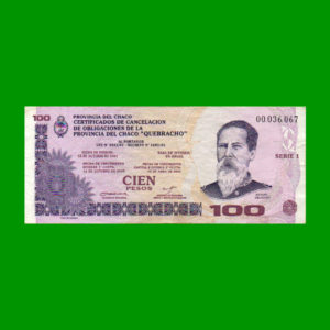 BONO DE CHACO
  100,00 PESOS, EC 257, ESTADO MUY BUENO.-