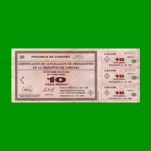 BONO DE
  CORDOBA 10,00 PESOS, EC 265, ESTADO MUY BUENO- .-