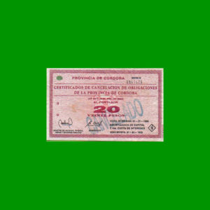 BONO DE
  CORDOBA 20,00 PESOS, EC 266, CANCELADO, ESTADO MUY BUENO+.-